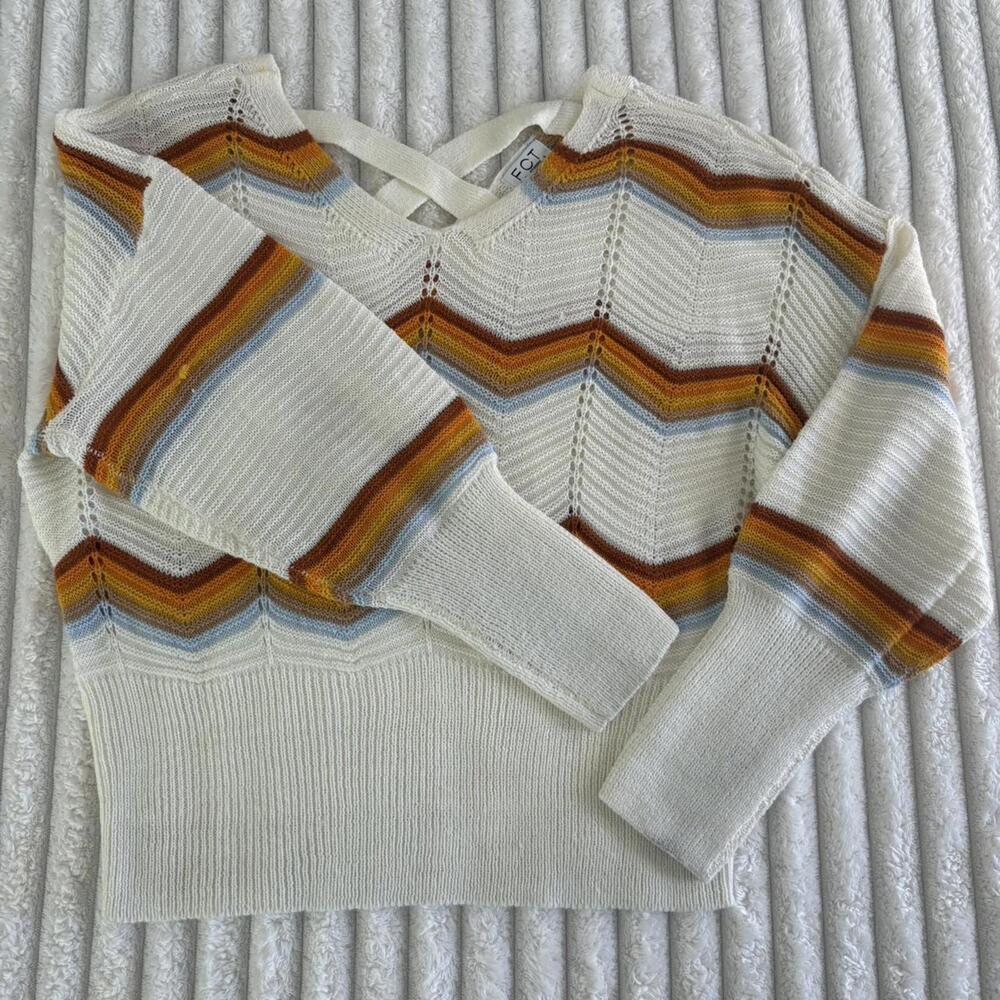 Off-white rainbow love zigzag striped breathable v neck sweatshirt
